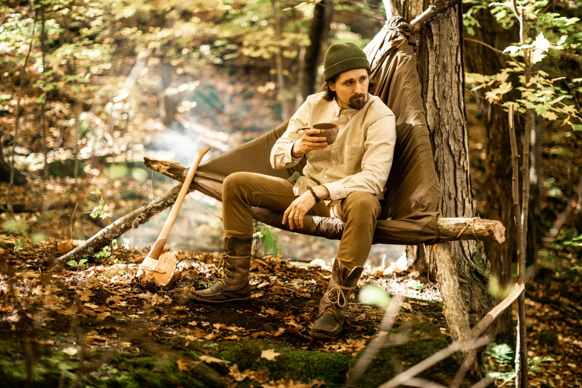An outdoor pause with handcrafted oilskin gear