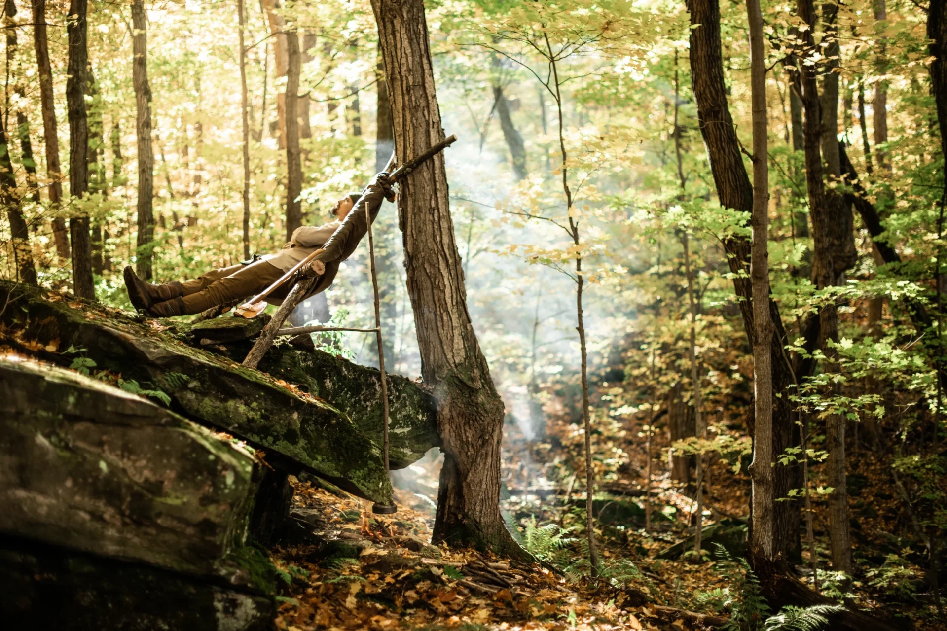 Resting in a hammock in a sunlit woodland