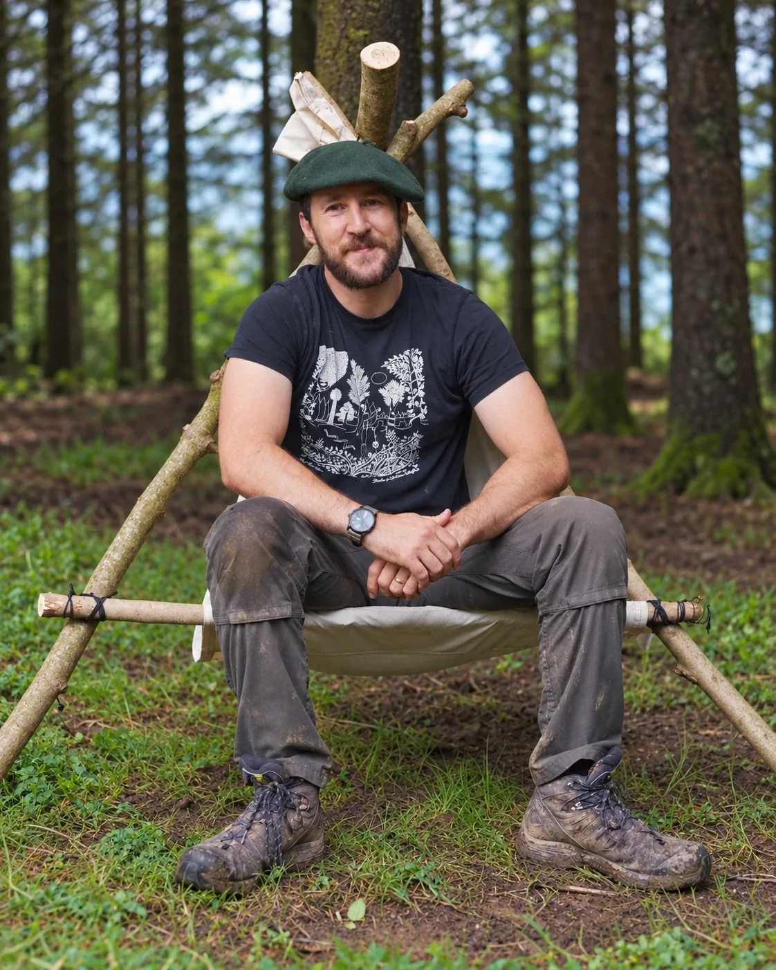 Resting in a white canvas camp chair