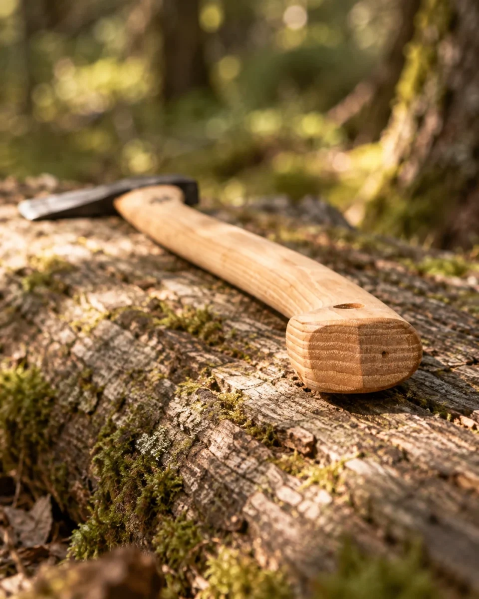 Gränsfors Bruk Scandinavian Forest Axe — axe detail in a natural woodland setting
