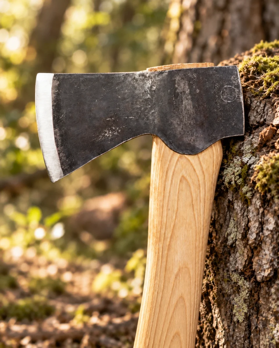 Gränsfors Bruk Scandinavian Forest Axe — axe detail in a natural woodland setting