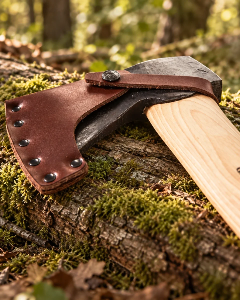 Gränsfors Bruk Scandinavian Forest Axe — axe detail in a natural woodland setting