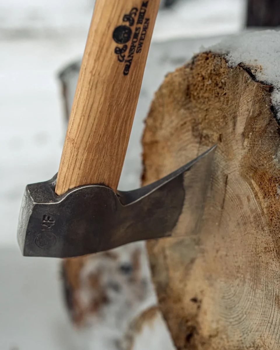 Gränsfors Bruk Wildlife Hatchet – axe head in wood