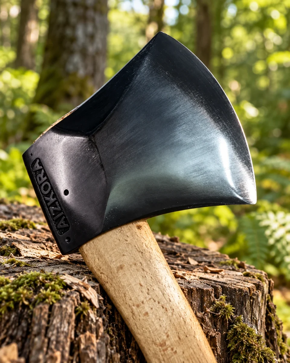 Close-up of the Jauregi Racing Axe blade profile and wooden handle