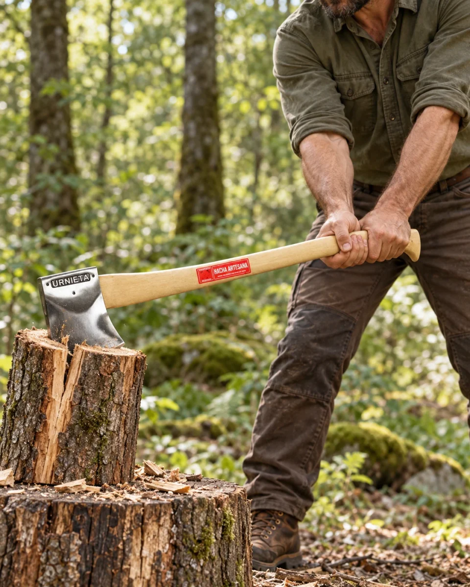Jauregi Racing Axe being used to chop a log outdoors
