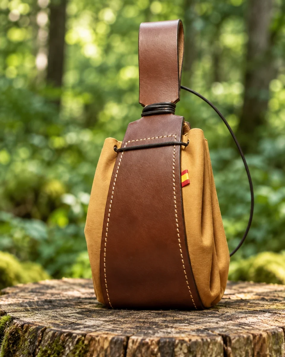 Leather tinder pouch rear view with belt loop