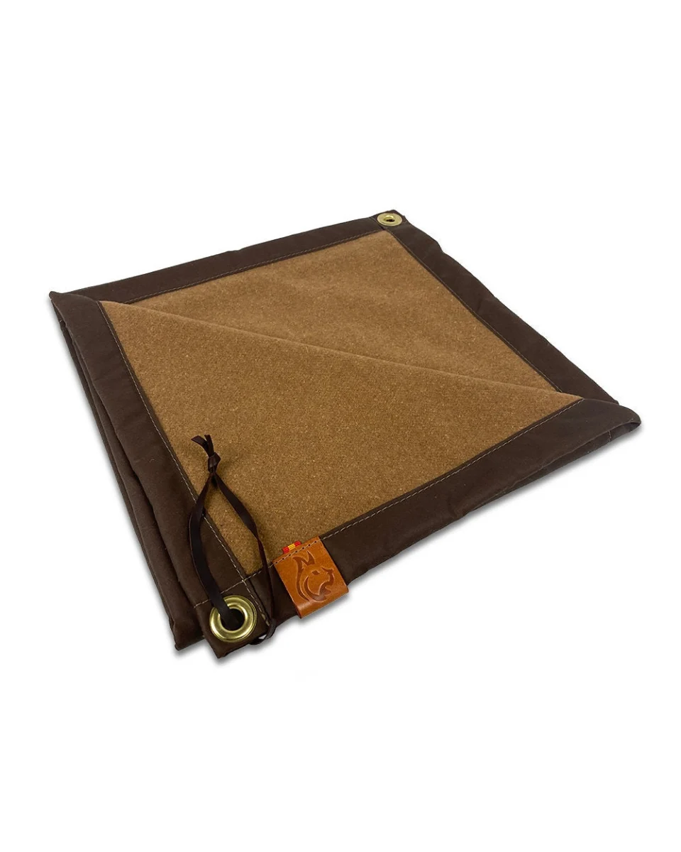 Brown oilskin camp mat with brown wool lining
