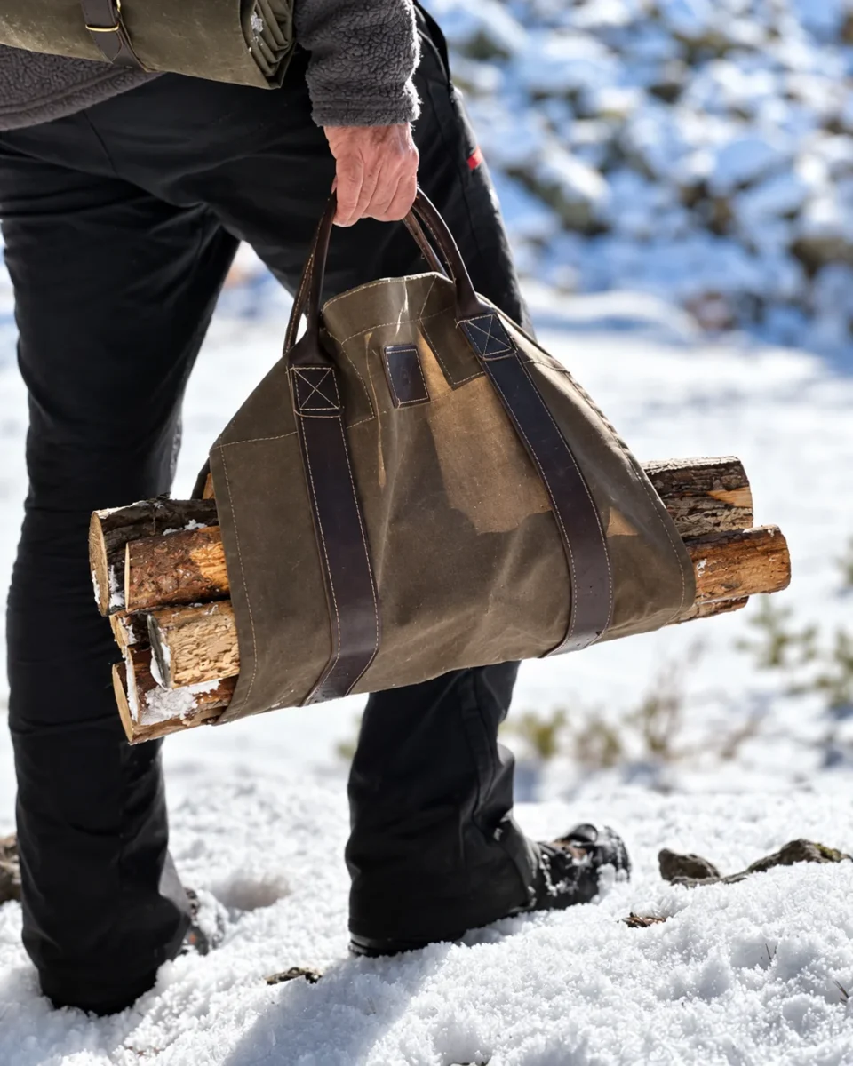 Oilskin Log Carrier