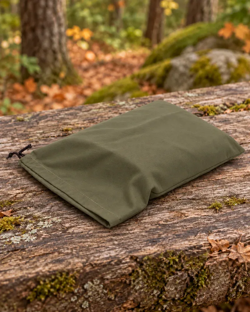 Forest Green Canvas Storage Bag on weathered timber