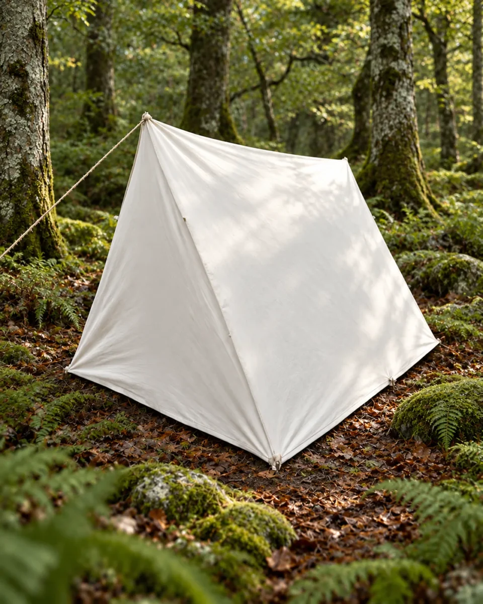 Rear view of the natural canvas Wedge Tent